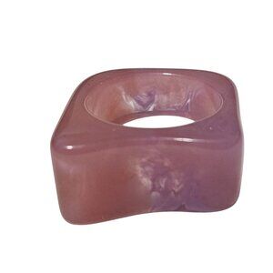 Retro Art Deco Square Pink Acrylic Chunky Statement Ring Size 8.25 Jewelry Women